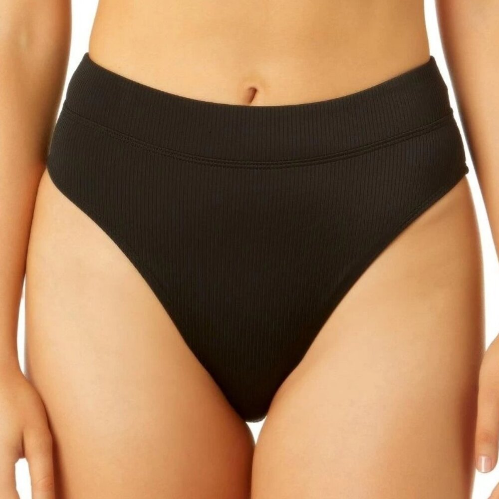 NWT Salt + Cove Juniors Ribbed High-Waisted Bikini Bottom Swimsuit, Black